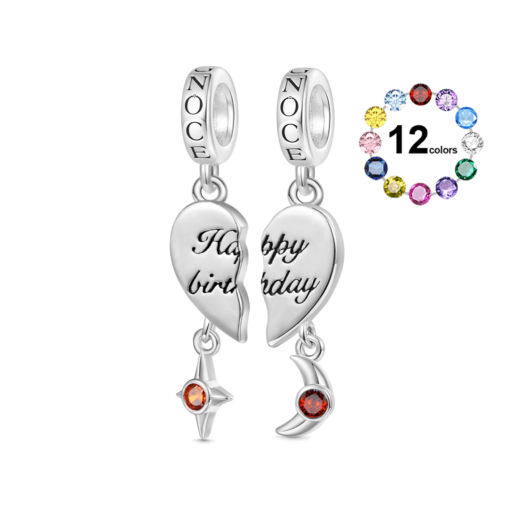 Gnoce Love Engravable Name Birthstone ‘Happy birthday’ Double Pendant Dangle Charm_1