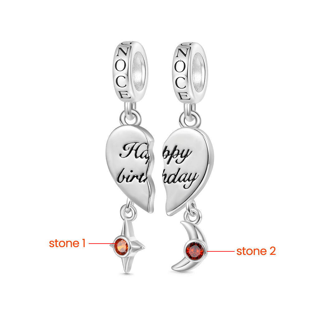 Gnoce Love Engravable Name Birthstone ‘Happy birthday’ Double Pendant Dangle Charm_2