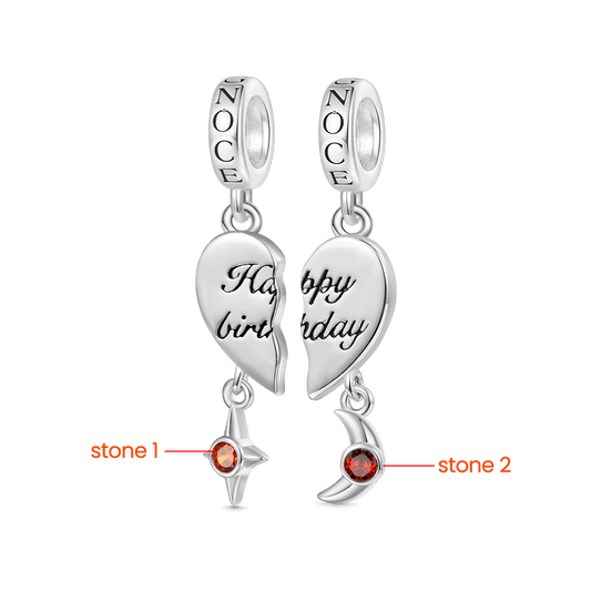 Gnoce Love Engravable Name Birthstone ‘Happy birthday’ Double Pendant Dangle Charm_2