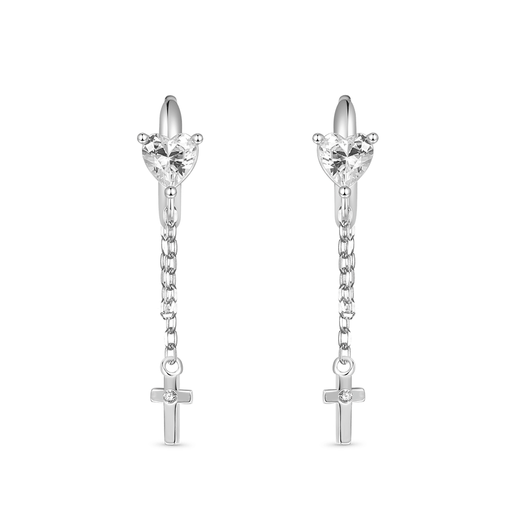Gnoce CZ Shiny Long Tassel Elegant Cross Hoop Earrings_3