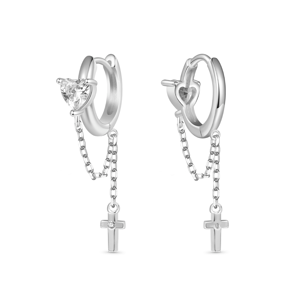 Gnoce CZ Shiny Long Tassel Elegant Cross Hoop Earrings_2