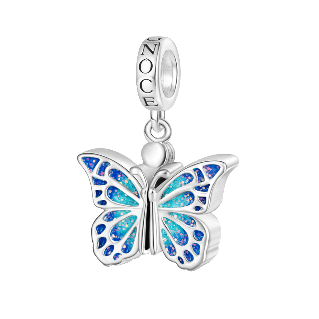 Gnoce Blue Butterfly Vibrating Wings Engravable Pendant Dangle Charm_3