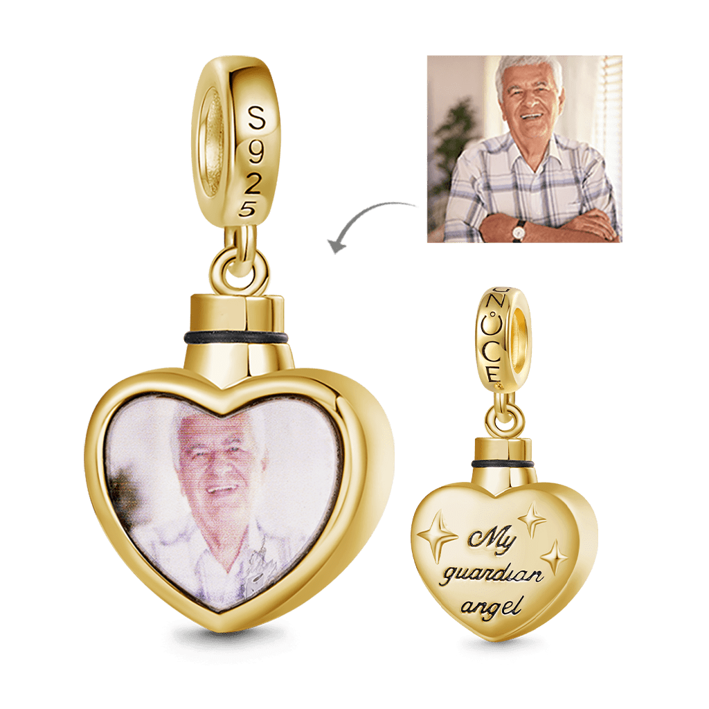 Gnoce 18K Gold Plated 'My guardian angel' Heart Memorial Urn Ashes Photo Pendant Dangle Charm_5