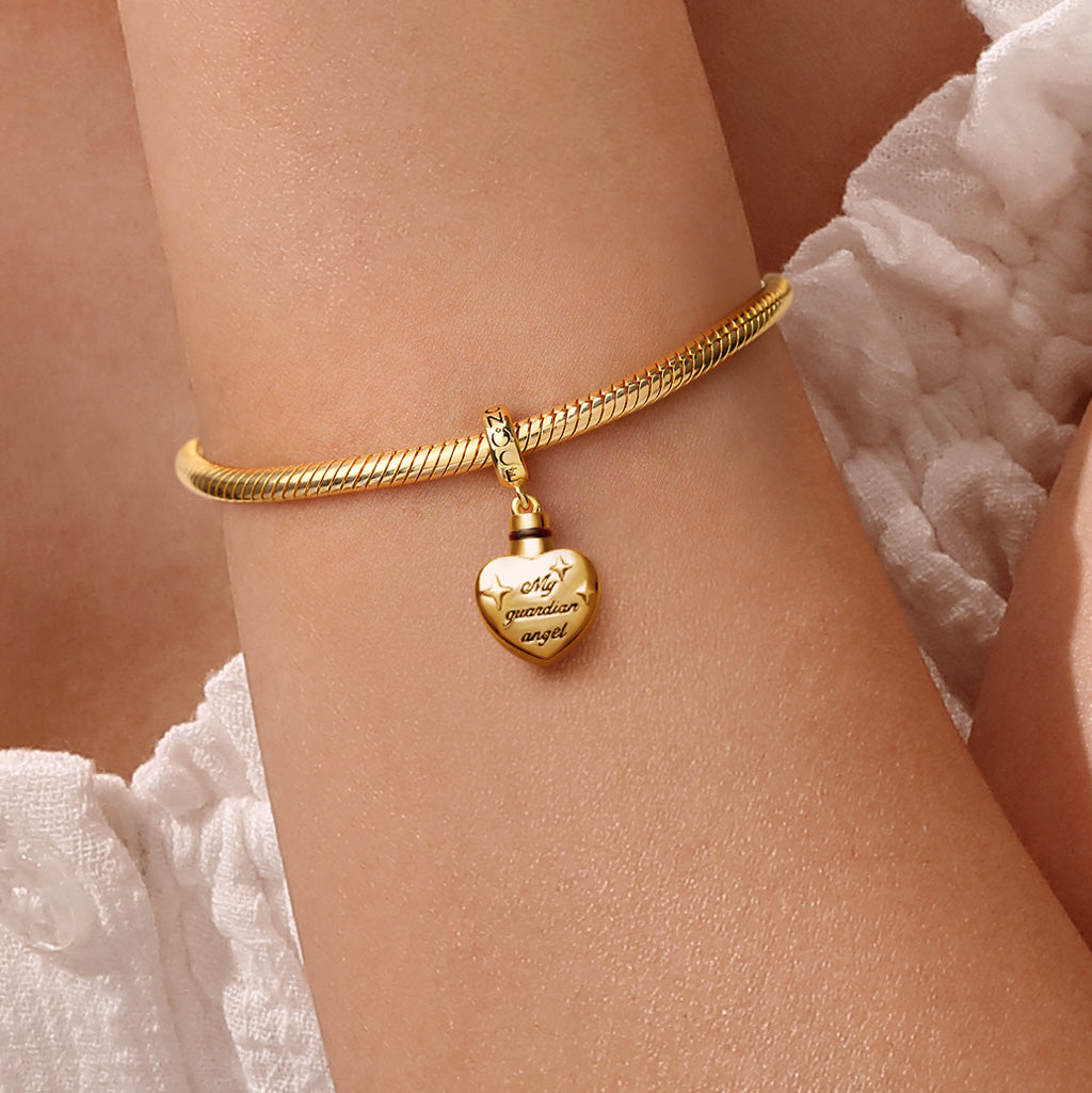 Gnoce 18K Gold Plated 'My guardian angel' Heart Memorial Urn Ashes Photo Pendant Dangle Charm_4