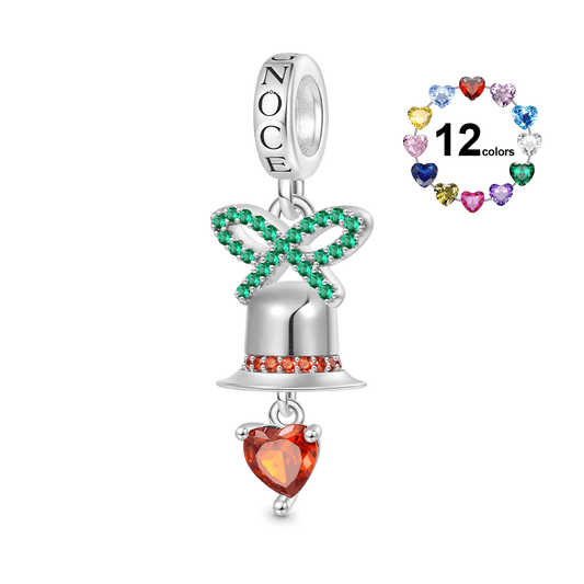 Gnoce Engravable Christmas Heart Bell Birthstone Pendant Dangle Charm_1