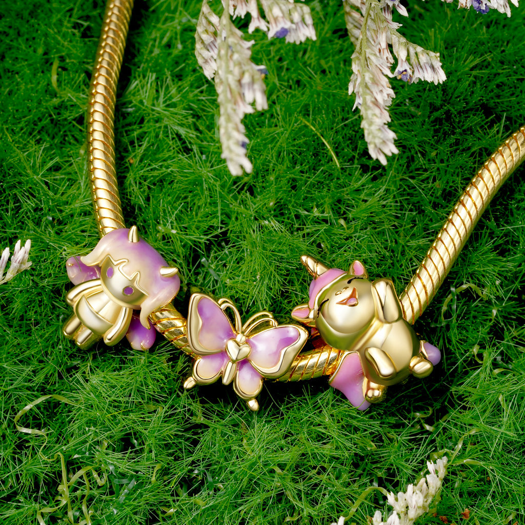 Gnoce 18K Gold Plated Gradient Pink Cute Unicorn Charm_3