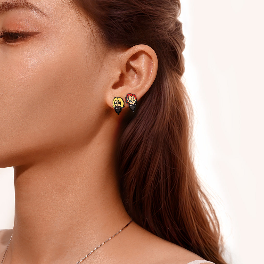 Gnoce Chucky & Tiffany Black Heart Mismatched Stud Earrings_4