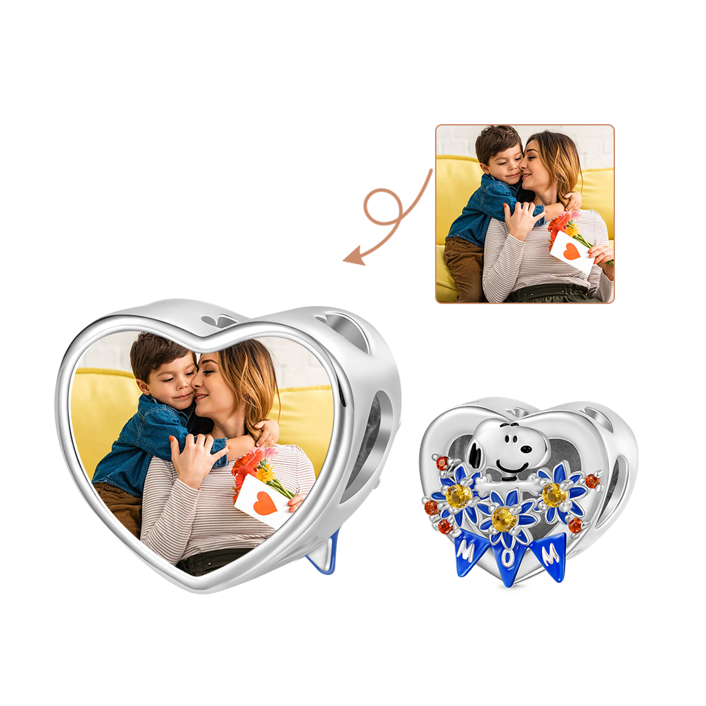 Gnoce Peanuts 'Flowers for Mom' Snoopy Heart Personalized Photo Charm_1