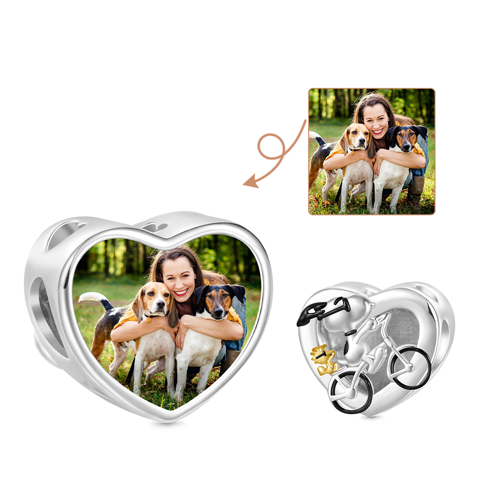 Gnoce Peanuts Woodstock & Snoopy Riding Bike Photo Charm_1