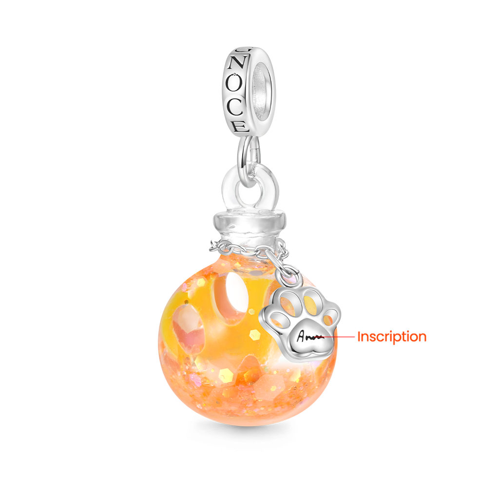 Gnoce Orange Glitter Engravable Paw Print Quicksand Pendant Dangle Charm_2