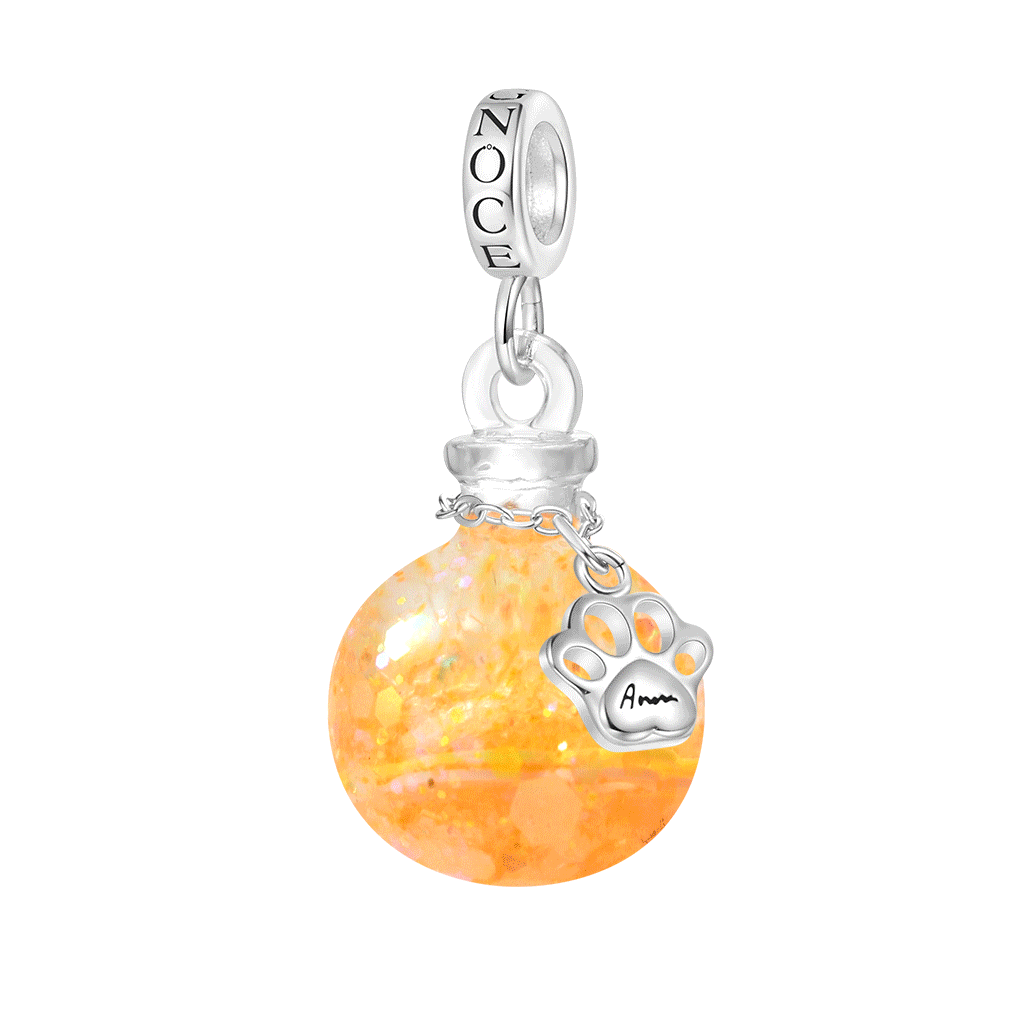 Gnoce Orange Glitter Engravable Paw Print Quicksand Pendant Dangle Charm_1