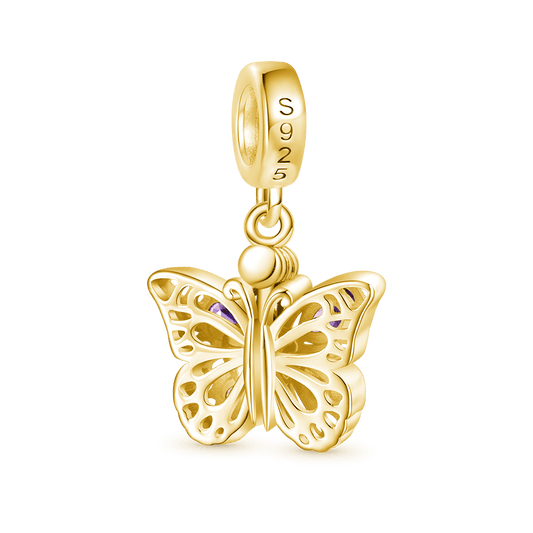 Gnoce 18k Gold Plated Openable Purple Butterfly Engravable Pendant Dangle Charm_2