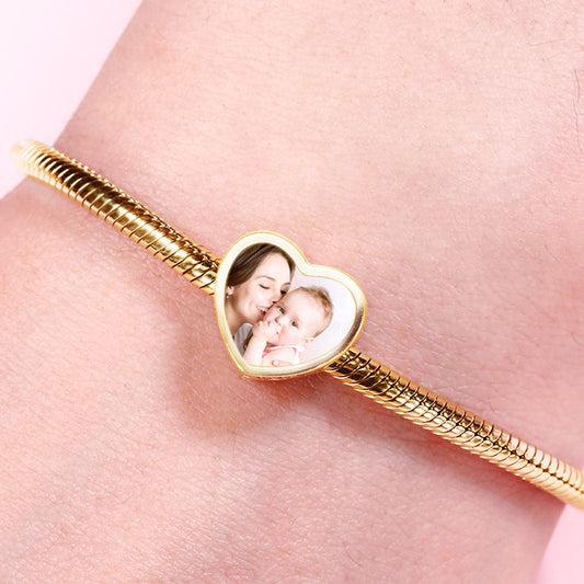 Gnoce 18k Gold Plated "Always in My Heart "Heart Engravable Photo Charm_3