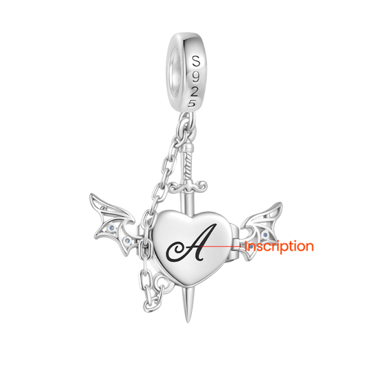 Gnoce Engravable Wounded Heart & Dagger Pendant Dangle Charm_2