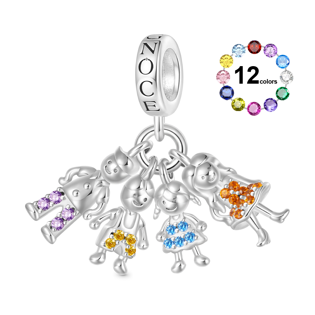 Gnoce Mother's Day Idea Family Portrait Birthstone Pendant Dangle Charm_1