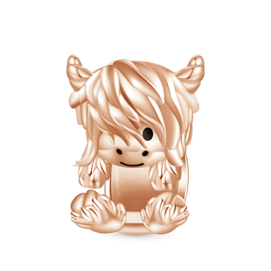 Gnoce Rose Gold Cute Scottish Highland Cow Charm_1