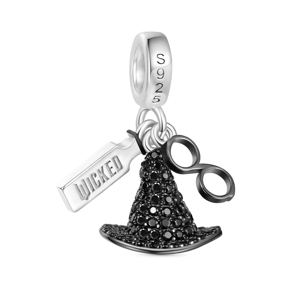 Gnoce Wicked Elphaba Black Hat & Glasses & Bottle Triple Pendant Dangle Charm_3