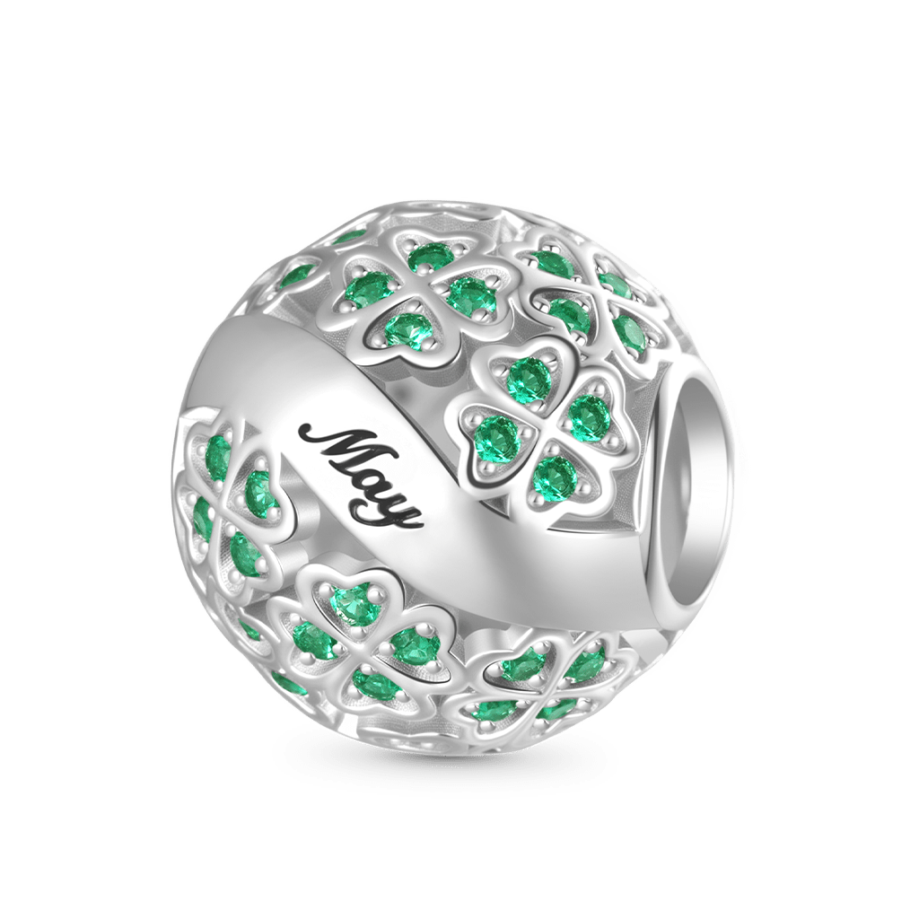 Gnoce Glittering Birthstone Four-leaf Clover Round Charm_3