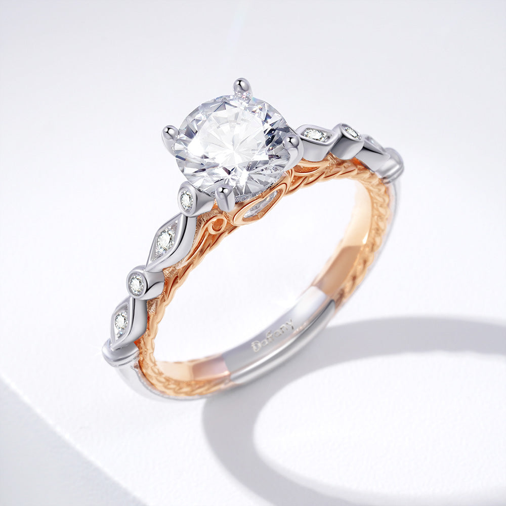 Round Gemstone Twisted Rope Vintage Engagement Ring Two Tone_4