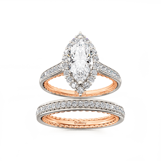 Marquise Stacked Channel Setting Engagement Ring Set with Twisted Rope Inside_1