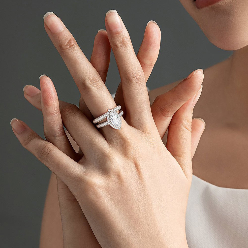 Marquise Stacked Channel Setting Engagement Ring Set with Twisted Rope Inside_6