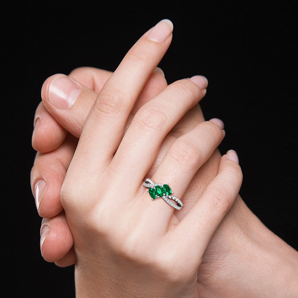 Oval Emerald Three Stone Twisted Infinity Engagement Ring_4