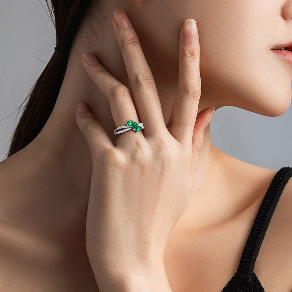 Oval Emerald Three Stone Twisted Infinity Engagement Ring_5