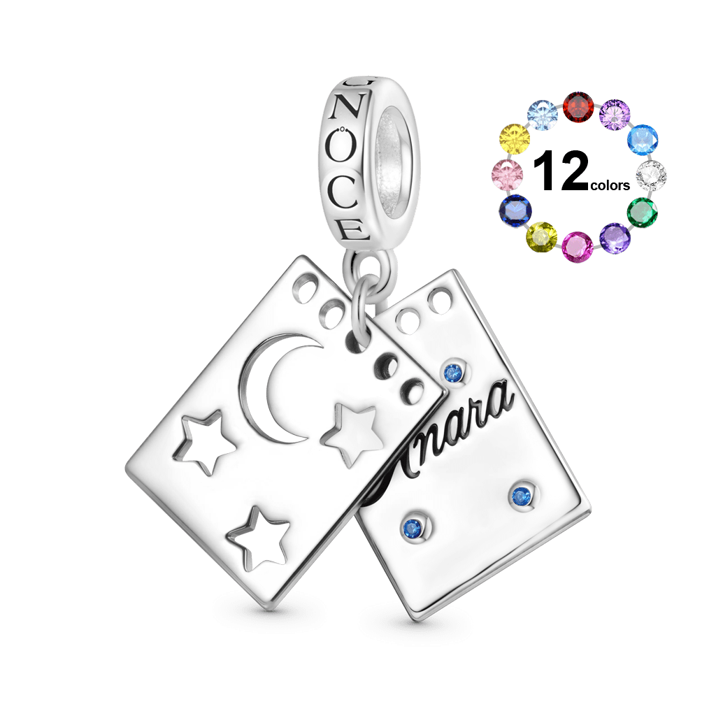 Gnoce Engravable Moonlight Stars Spiral Notebook Pendant Dangle Charm_1