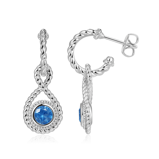 Gnoce Twisted Rope Infinity Dangle Earrings Inlaid with Blue Round Stone_1