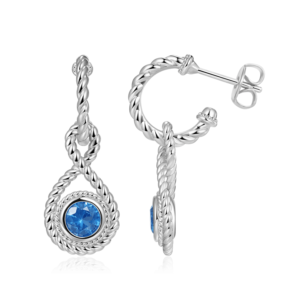 Gnoce Twisted Rope Infinity Dangle Earrings Inlaid with Blue Round Stone_1