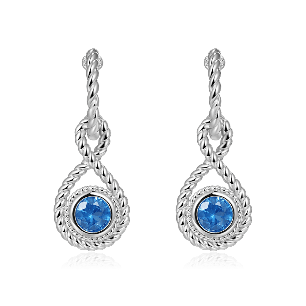 Gnoce Twisted Rope Infinity Dangle Earrings Inlaid with Blue Round Stone_2
