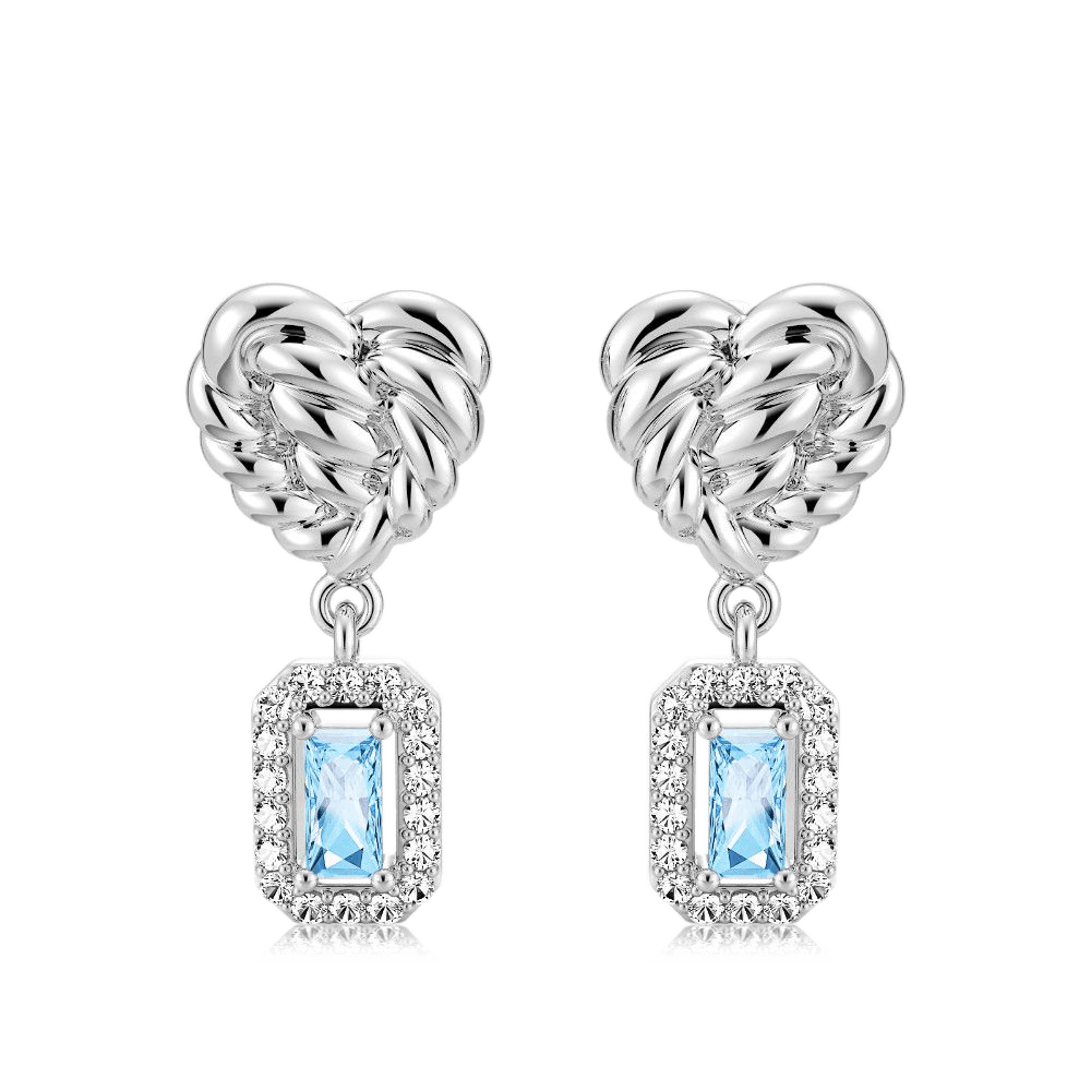Gnoce Twisted Heart & Emerald Cut Blue Topaz Halo Drop Earrings_1