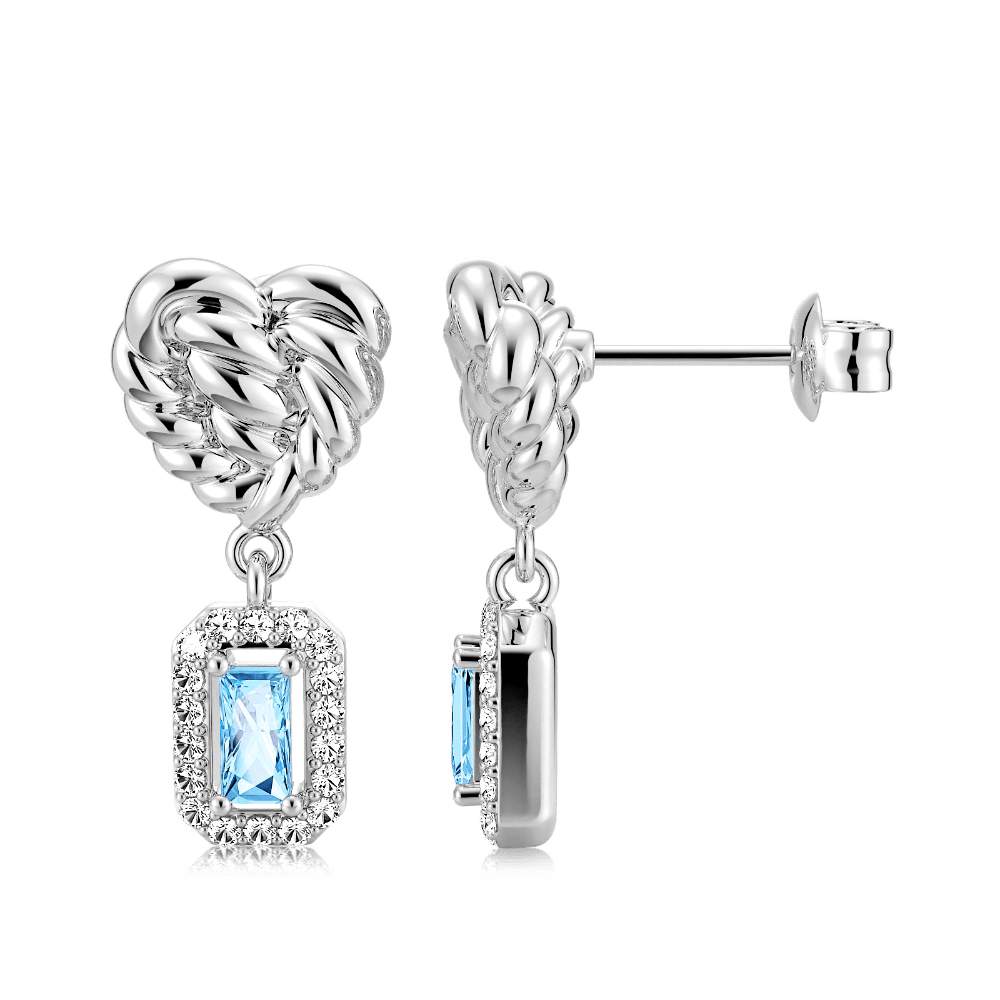 Gnoce Twisted Heart & Emerald Cut Blue Topaz Halo Drop Earrings_2