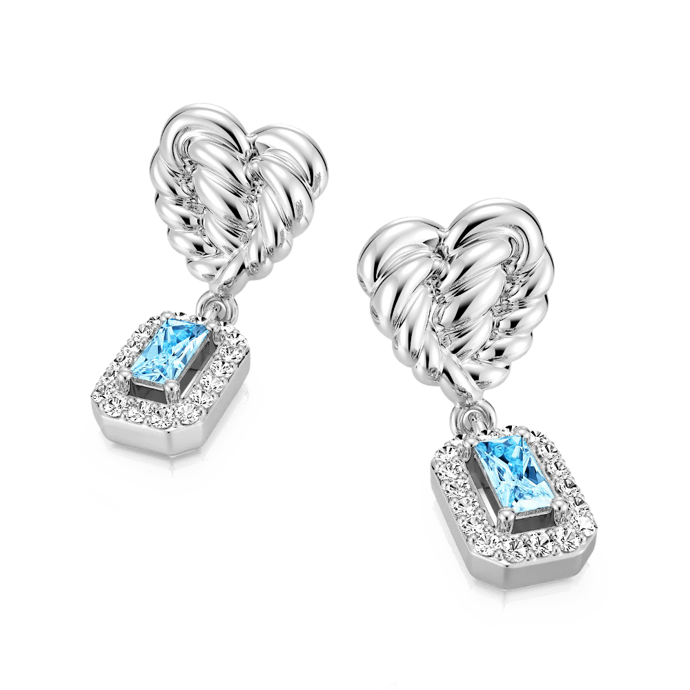 Gnoce Twisted Heart & Emerald Cut Blue Topaz Halo Drop Earrings_3