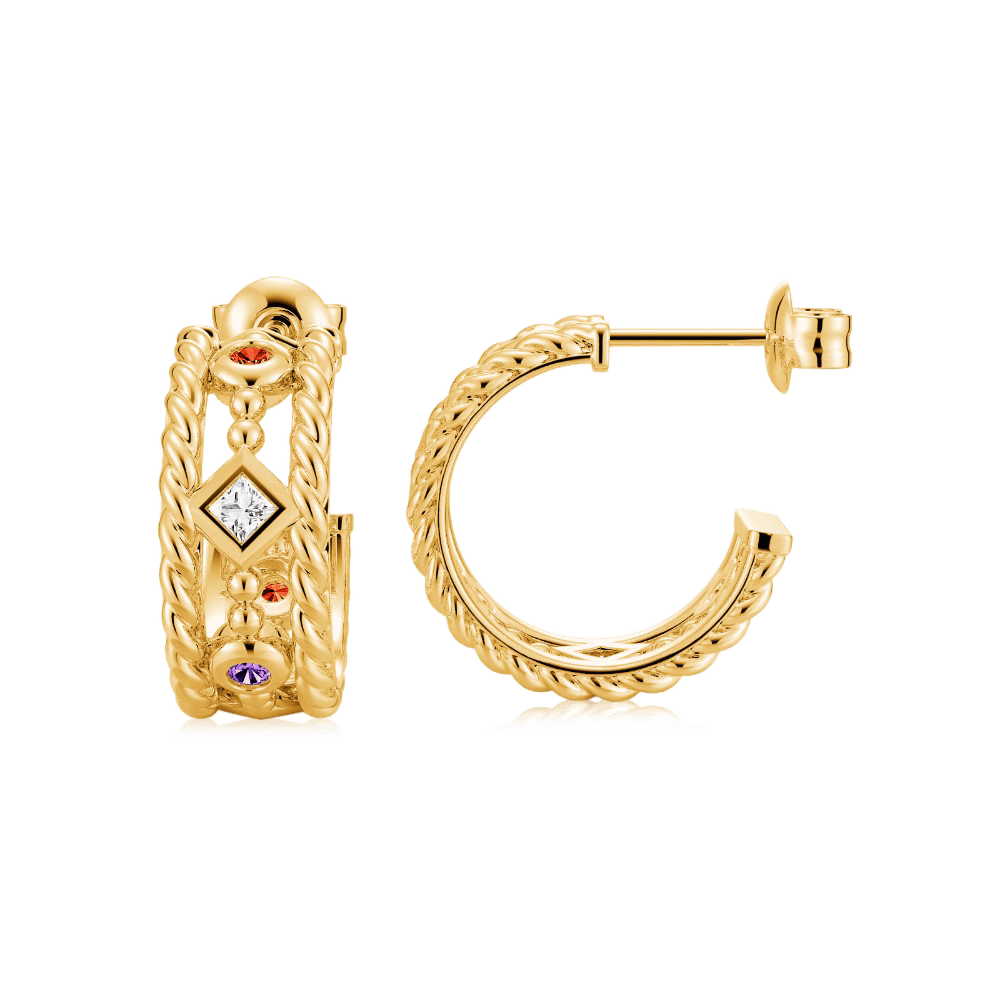Gnoce Twisted Rope Colorful Gems Inlaided Hoop Earrings_1