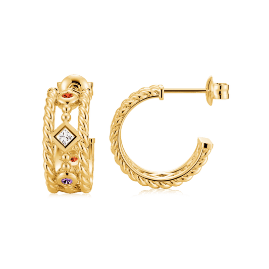 Gnoce Twisted Rope Colorful Gems Inlaided Hoop Earrings_1
