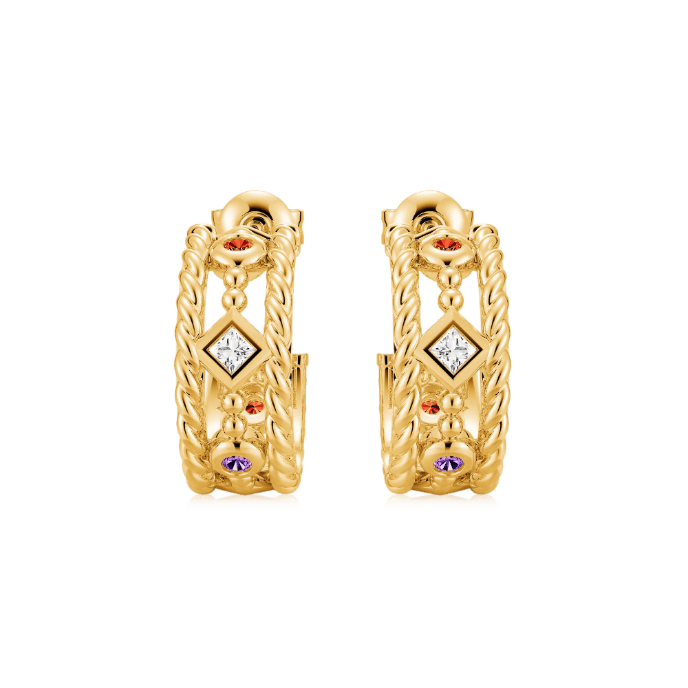 Gnoce Twisted Rope Colorful Gems Inlaided Hoop Earrings_2
