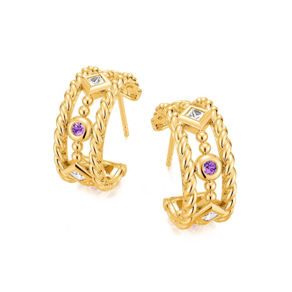 Gnoce Twisted Rope Colorful Gems Inlaided Hoop Earrings_3