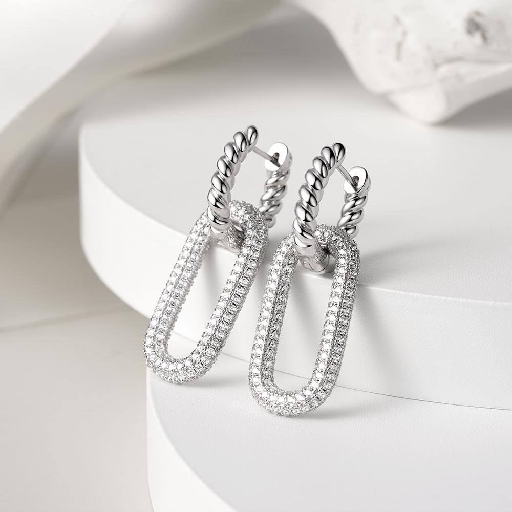 Gnoce CZ Zero Dangle Twisted Rope Hoop Charm Earrings_4