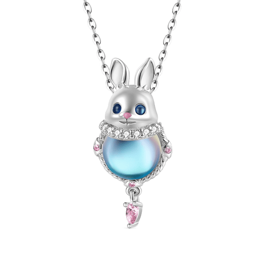 Gnoce Moonstone Easter Rabbit Pink Zircon Necklace_1