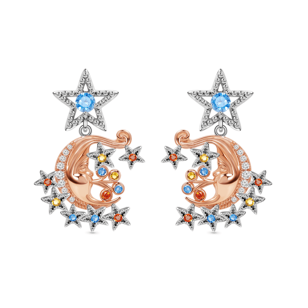 Gnoce Fancy Starmoon Drop Earrings Colorful Gemstones Inlaid_1