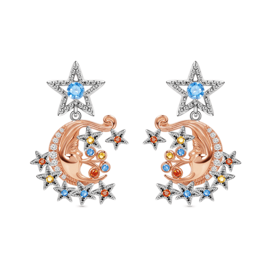 Gnoce Fancy Starmoon Drop Earrings Colorful Gemstones Inlaid_1