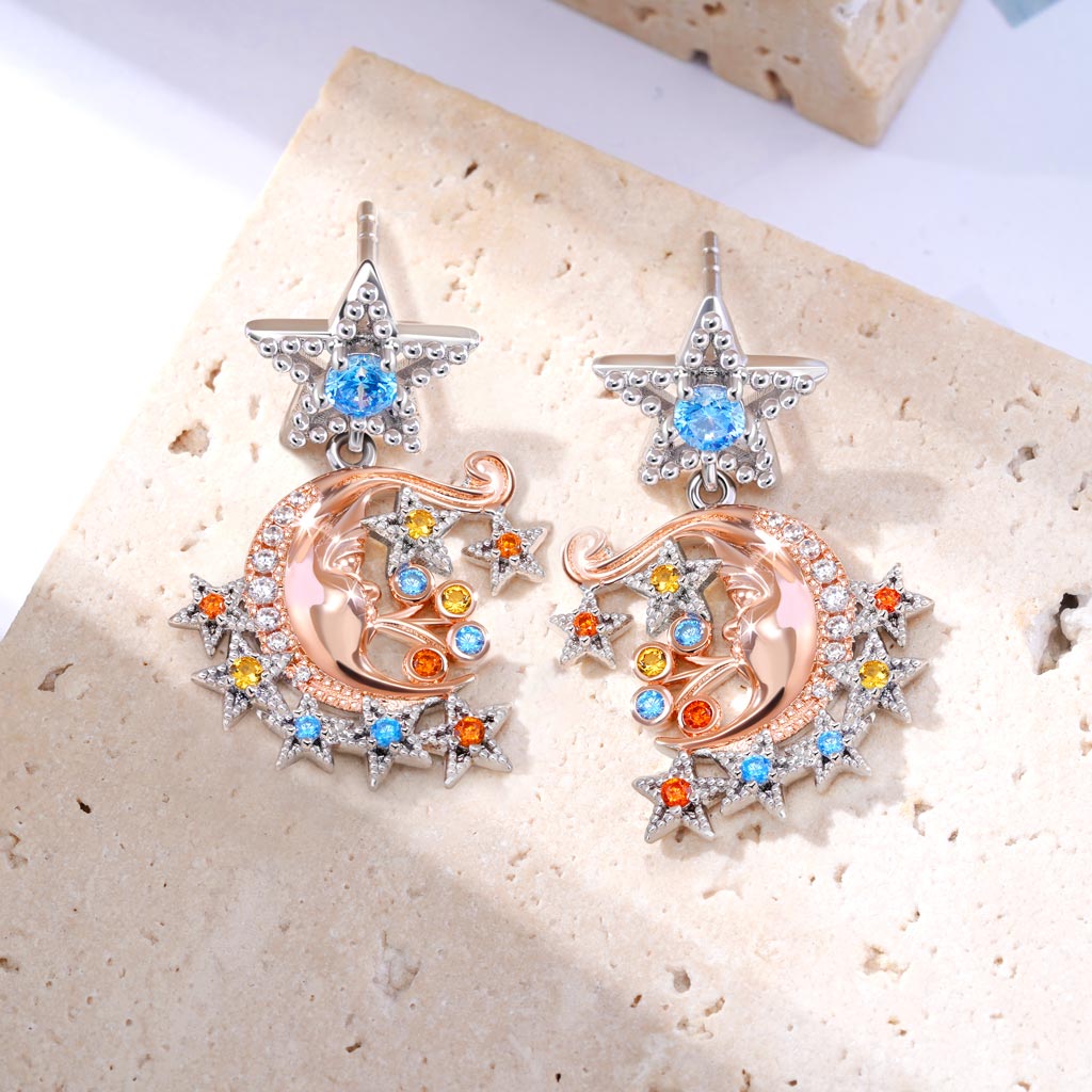 Gnoce Fancy Starmoon Drop Earrings Colorful Gemstones Inlaid_2
