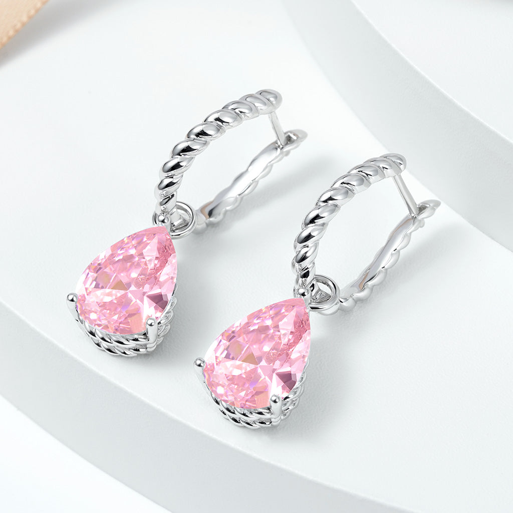 Gnoce Pink Teardrop English Lock Pendant Earrings_3
