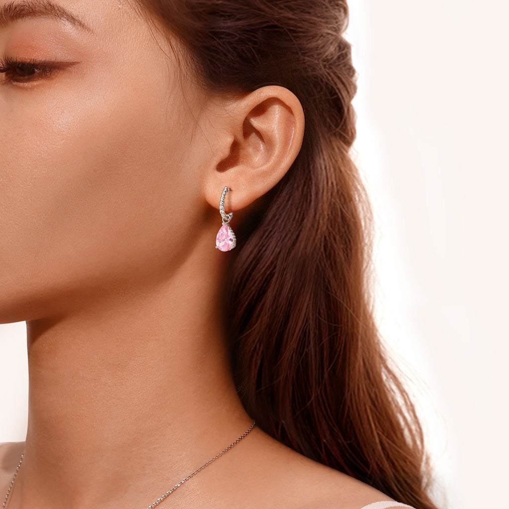 Gnoce Pink Teardrop English Lock Pendant Earrings_5
