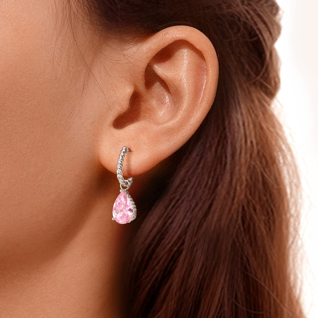 Gnoce Pink Teardrop English Lock Pendant Earrings_6