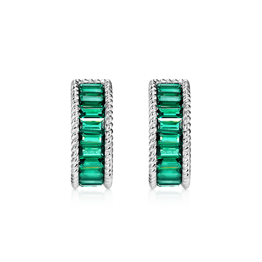 Gnoce Elegant Gemstones Paved Twisted Rope C Hoop Earrings_2