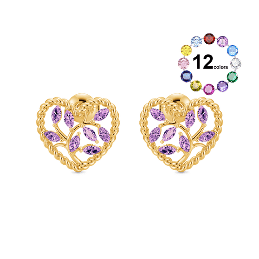 Gnoce Olive Leaf Twisted Rope Heart Stud Earrings Inlaid with Marquise Gemstones_1