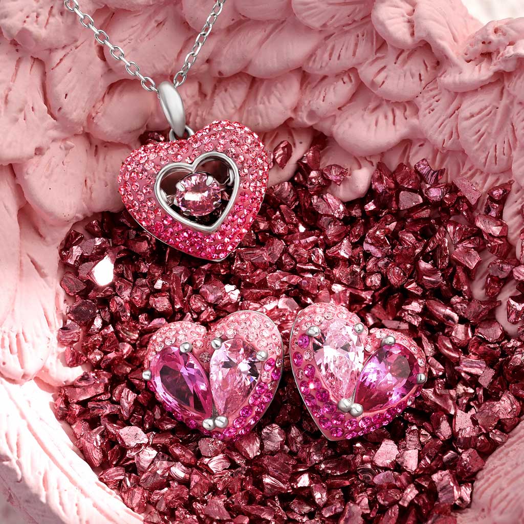 Gnoce Pink Heart-Shaped Pear-Shaped Stud Earrings_4