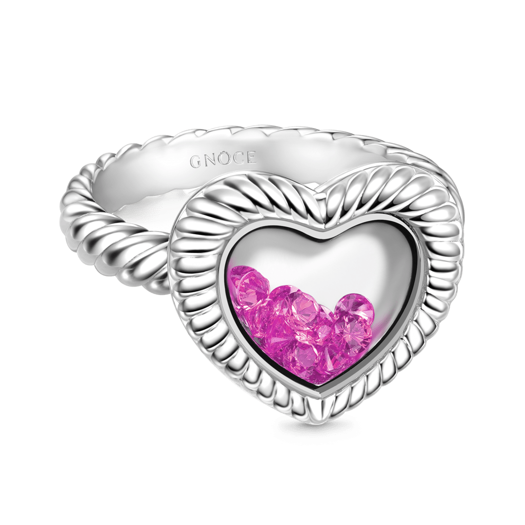 Gnoce Love Heart Confetti Shaker Birthstones Fashion Ring_2